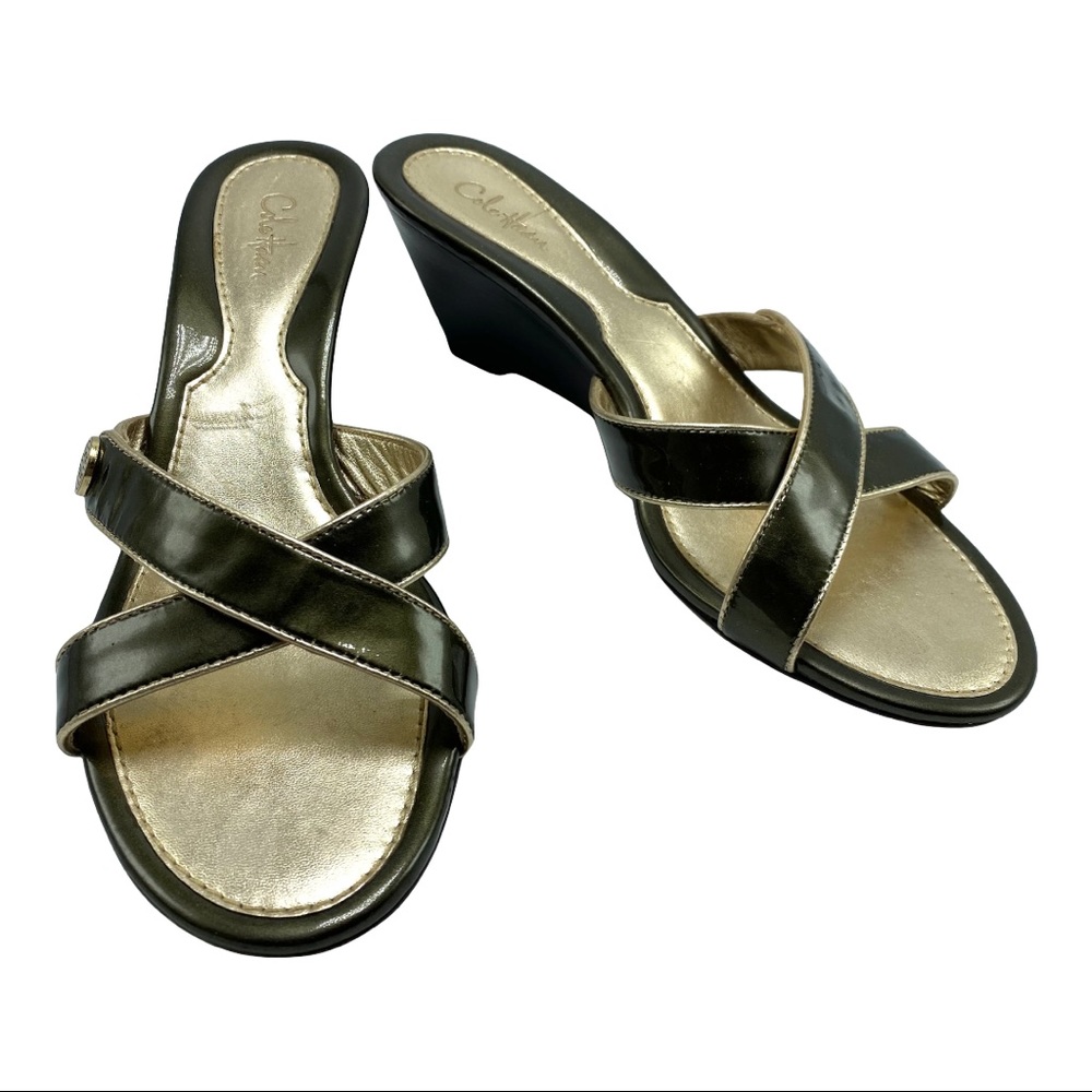 Cole Haan leather Mara metallic slide wedge sandal size 9.5